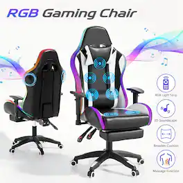COQOOL - Gaming Chair with Speakers,Ergonomic Computer Gaming Chair with Broaden Cusion and Footrest High Back Video Game Chair - black-white