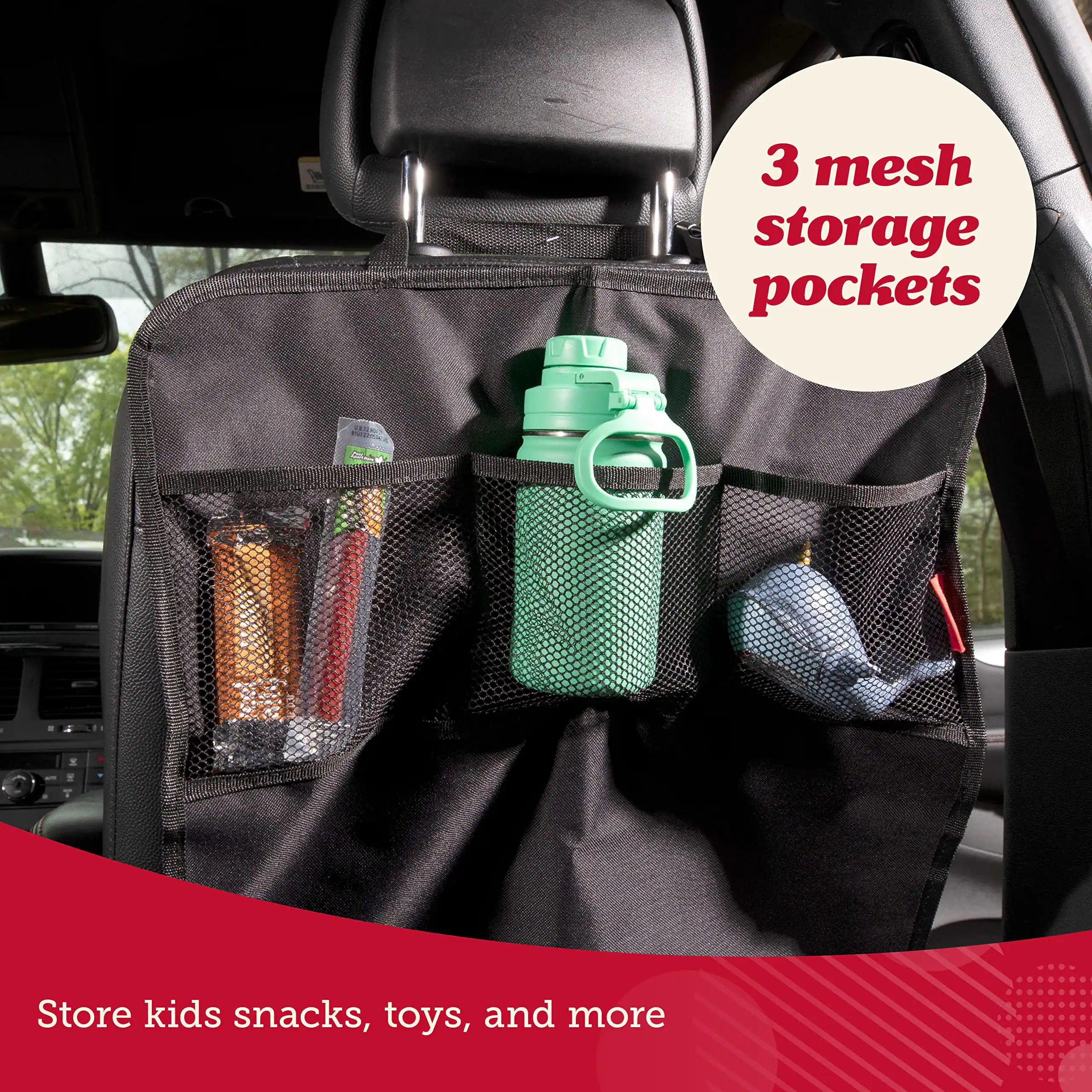 3 mesh storage pockets

Store kids snacks, toys, and more