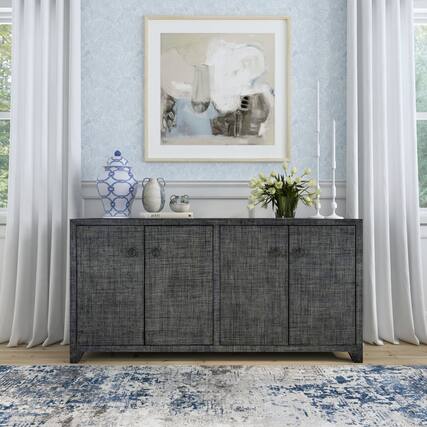 Front. Butler Specialty - Bar Harbor 70 in. W Rectangular Raffia 4 Door Sideboard - Charcoal.