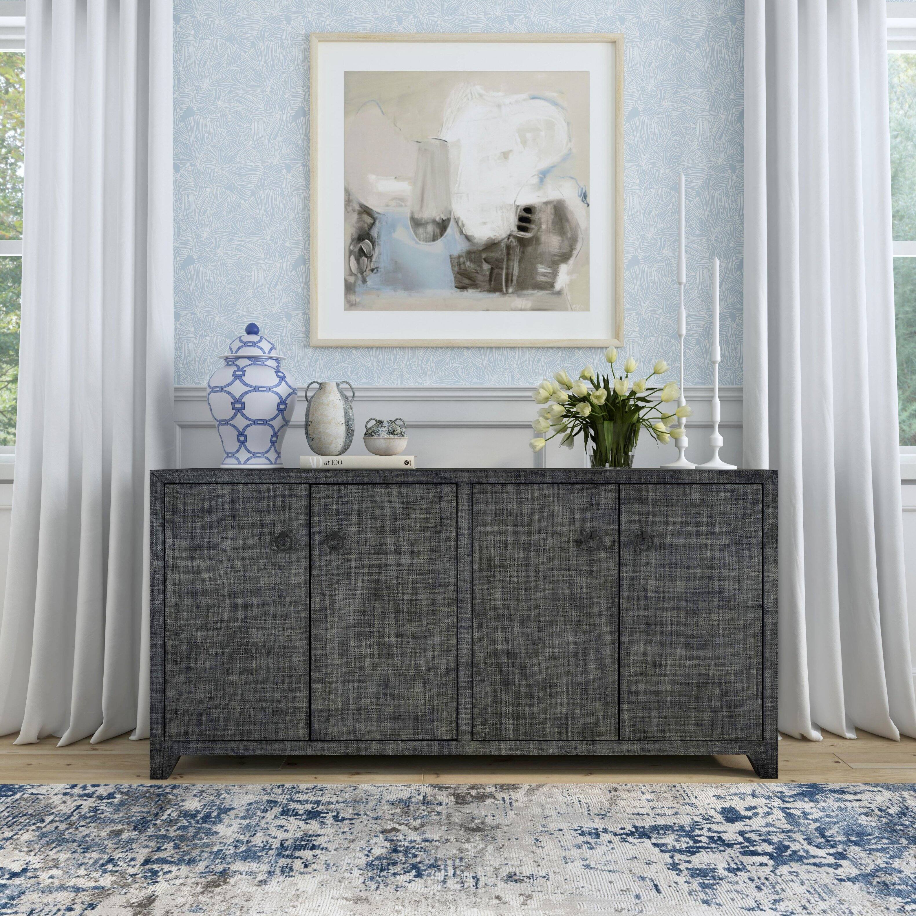 Front. Butler Specialty - Bar Harbor 70 in. W Rectangular Raffia 4 Door Sideboard - Charcoal.