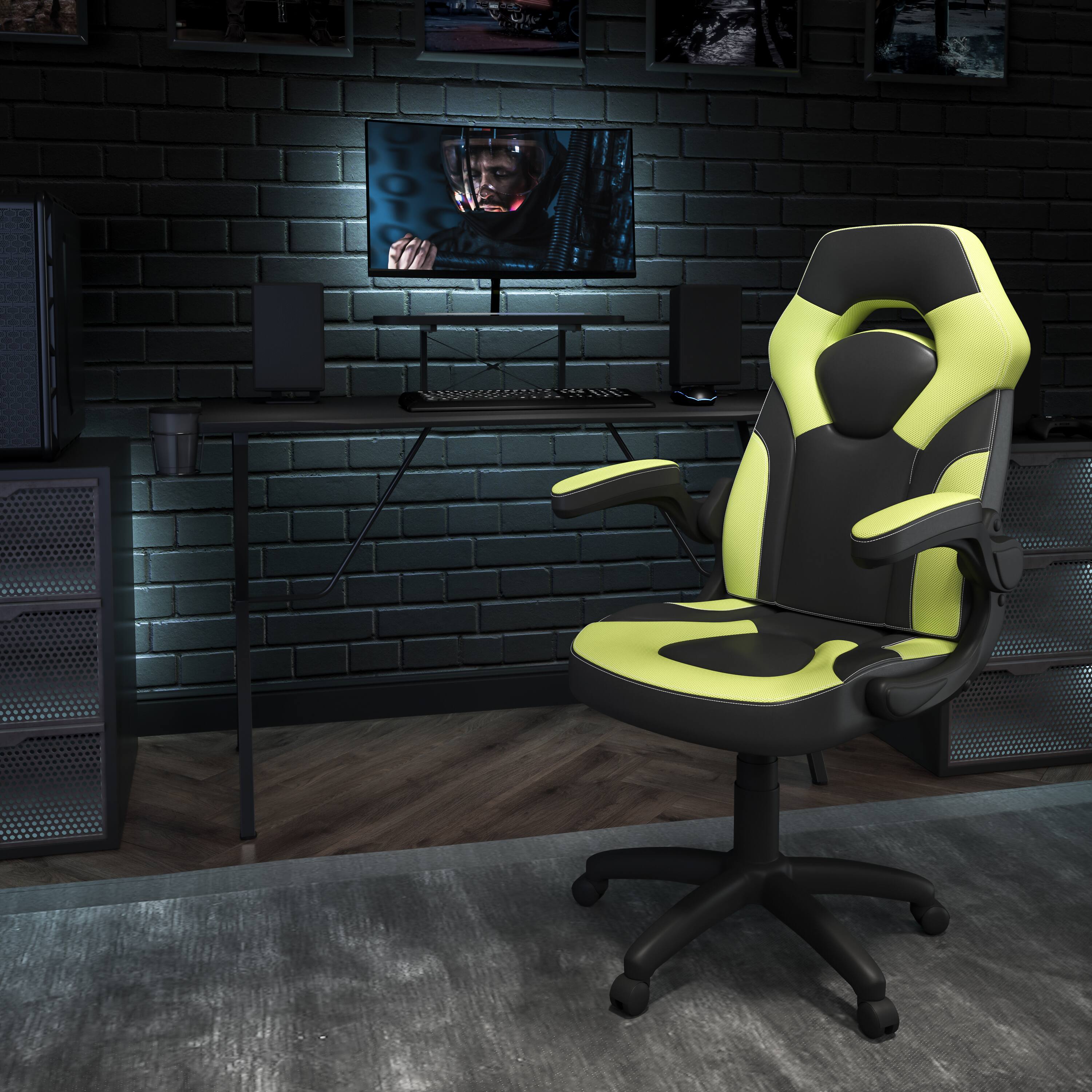 Alt View 1. Emma + Oliver - Gaming Desk and Racing Chair Set with Headphone Hook, and Monitor Stand - Green.