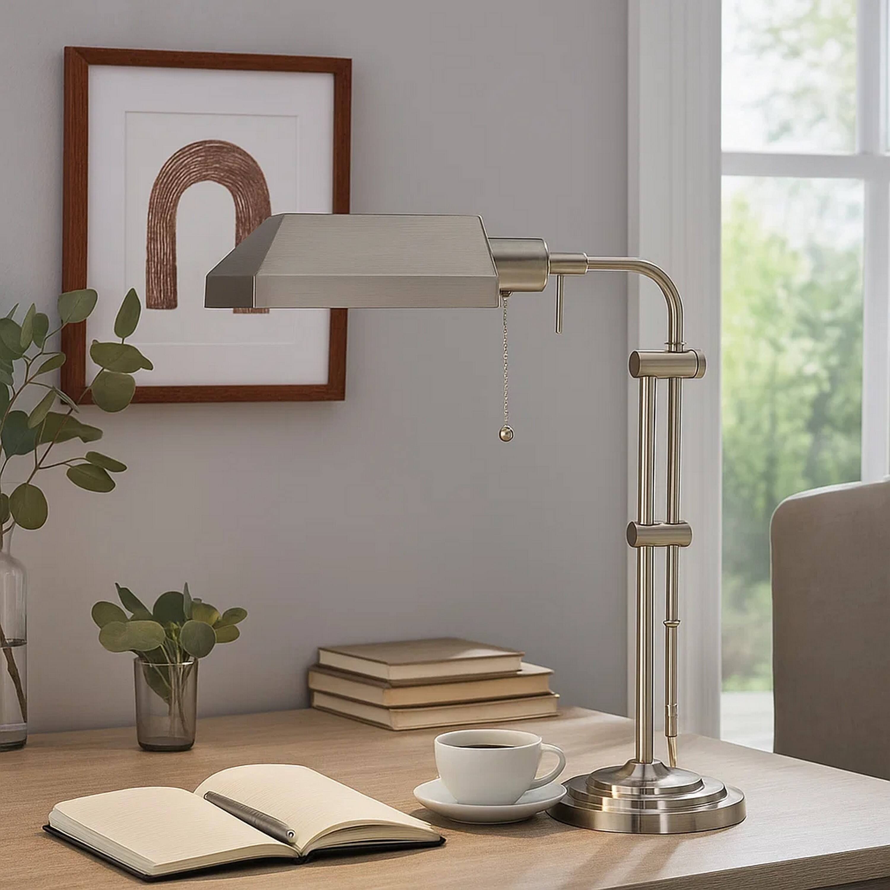 Alt View 3. Manhattan Lane - Metal Rectangular Desk Lamp with Adjustable Pole - Silver.