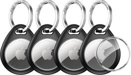 UNBREAKcable - AirTag Holder 4-Pack, Air Tag Case with Metal Keychain, Fit Tightly Design, Easy to Install - Black