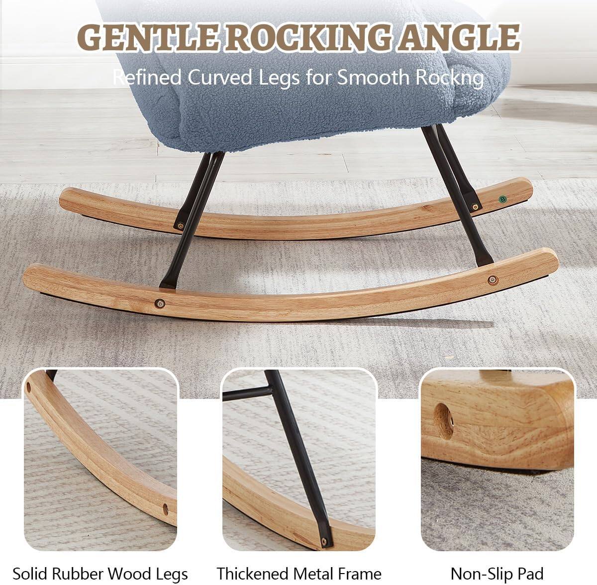 GENTLE ROCKING ANGLE  
Refined Curved Legs for Smooth Rocking  

- Solid Rubber Wood Legs  
- Thickened Metal Frame  
- Non-Slip Pad