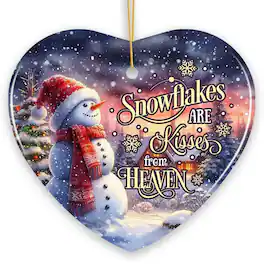 OrnamentallyYou - Snowflakes are Kisses from Heaven Christmas Ornament Snowman under the Twilight Sky Memorial Heart - Multi-colored