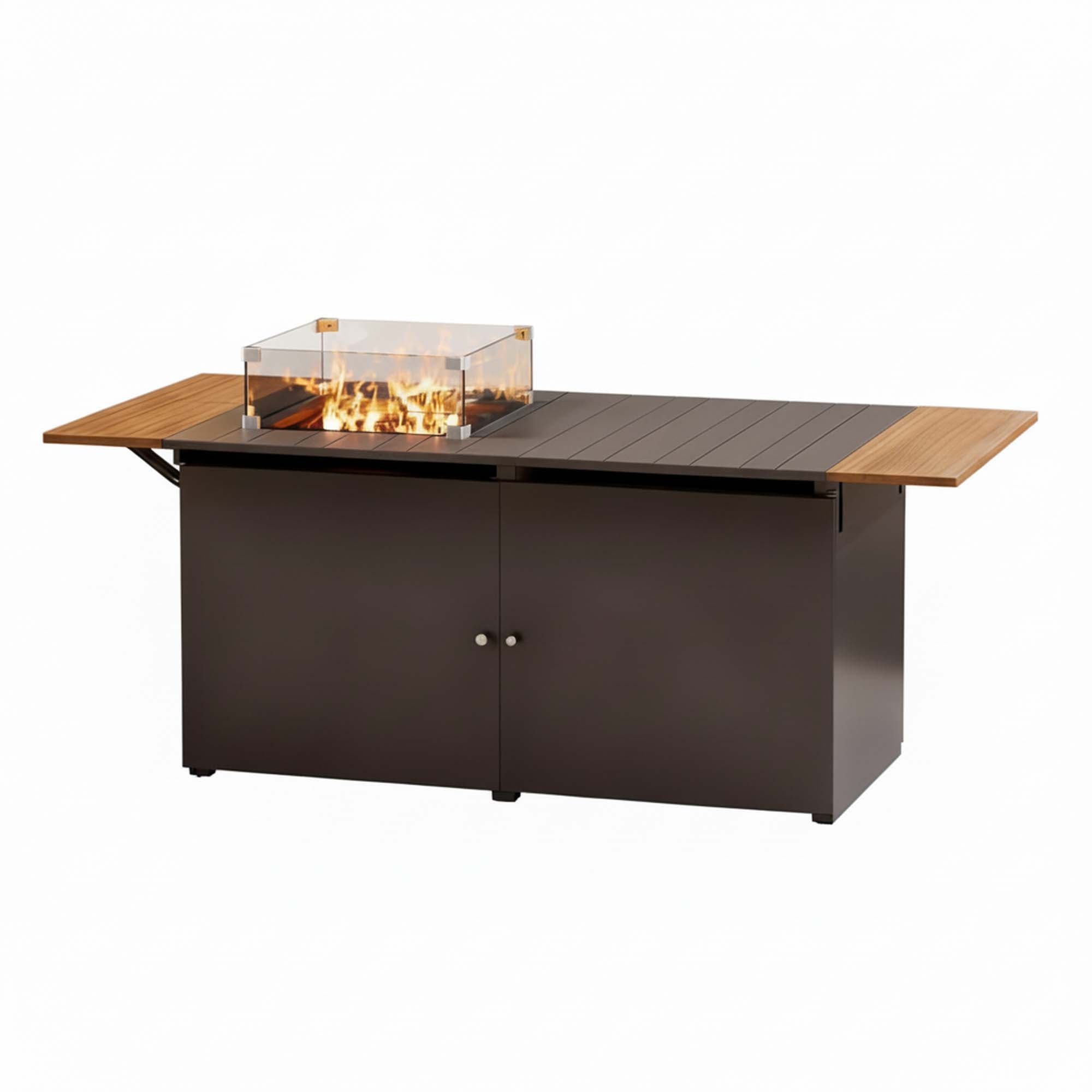 Front. Boyel Living - Black 64-inch Iron Foldable Fire Pit Table with Layered Storage for Outdoor Use Sturdy Construction - Black.