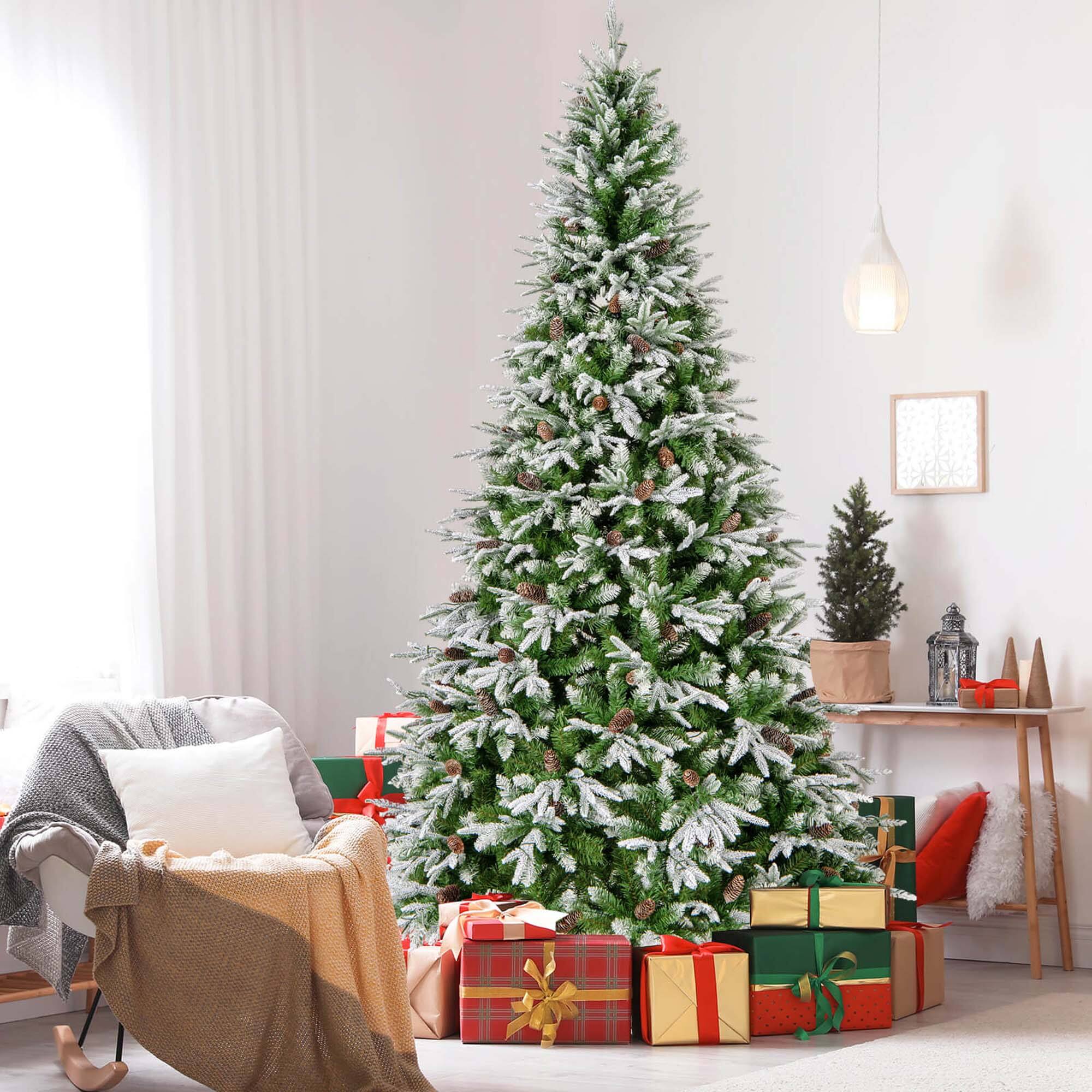 Alt View 2. Costway - Costway 9 FT Artificial Christmas Tree Hinged Xmas Tree with 1871 Branch Tips 690 Lights - Green,White.