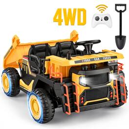 Wisairt - 24V 4WD Kids Ride-on Construction Truck with Music and Lights, 3 Speeds 7 km/h - Yellow