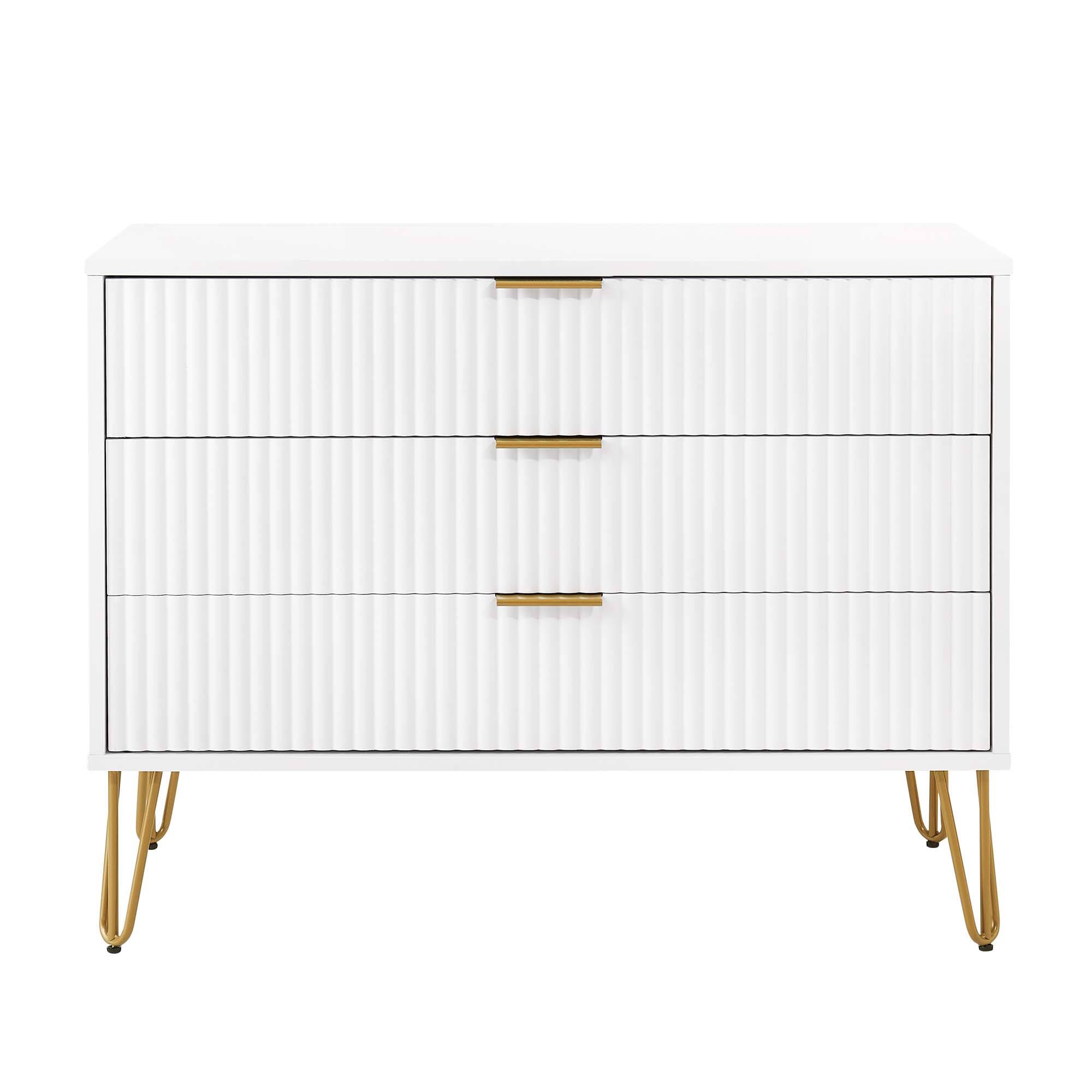 Alt View 1. Forest'nSky - White Wood 3 drawer 35.19 in. Wide Chest of Drawers for Living Room - White.