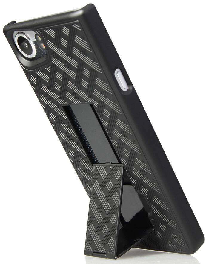 Alt View 3. Nakedcellphone - Combo for BlackBerry Keyone - Case with Stand and Belt Clip Holster - Black.