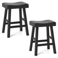 Costway - 24-Inch Modern Solid Wood Saddle Stools Set of 2 with Curved Seats Footrests - Black - Front_Zoom
