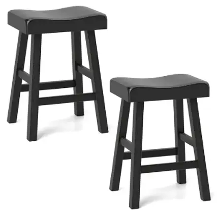 Front. Costway - 24-Inch Modern Solid Wood Saddle Stools Set of 2 with Curved Seats Footrests - Black.