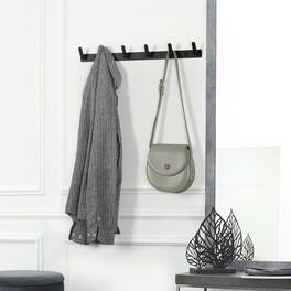 Oumilen - Metal Wall Coat Rack with 6 Hooks – No Drill Adhesive Hanger for Coats, Hats, Towels, Entryway - Black