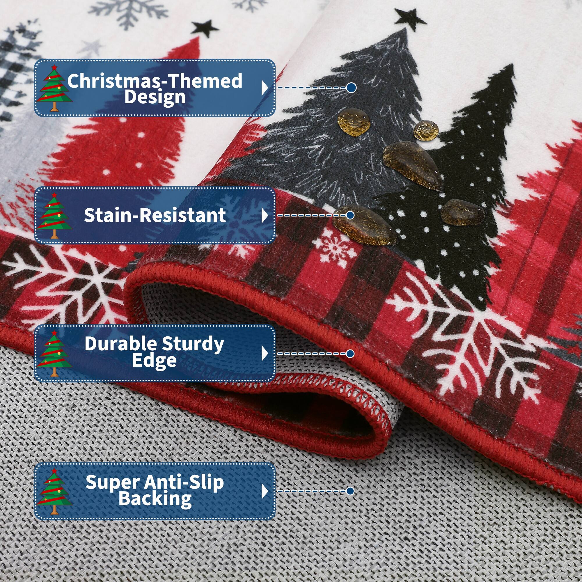 - Christmas-Themed Design
- Stain-Resistant
- Durable Sturdy Edge
- Super Anti-Slip Backing