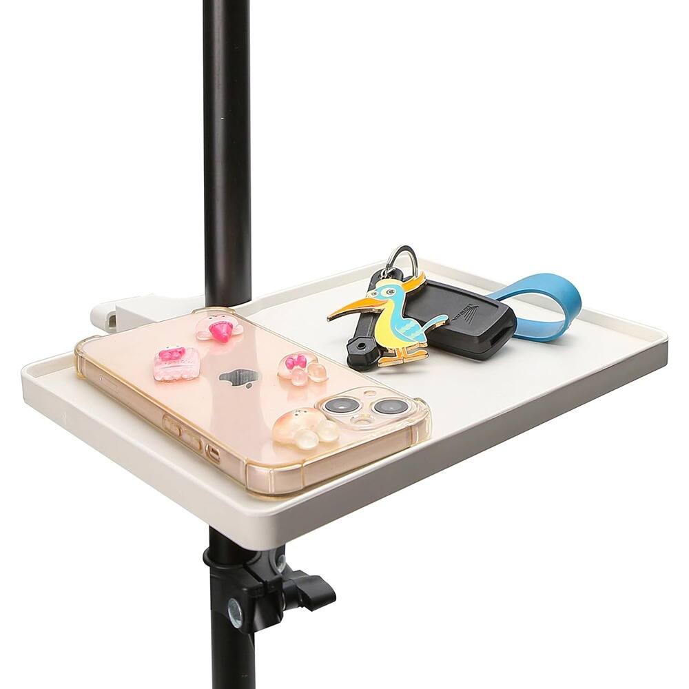 Back. MOSZAR LLC - Microphone Tray Holder – White Clip-On Clamp, 8.7"x6.5" Desk & Tripod Mount.