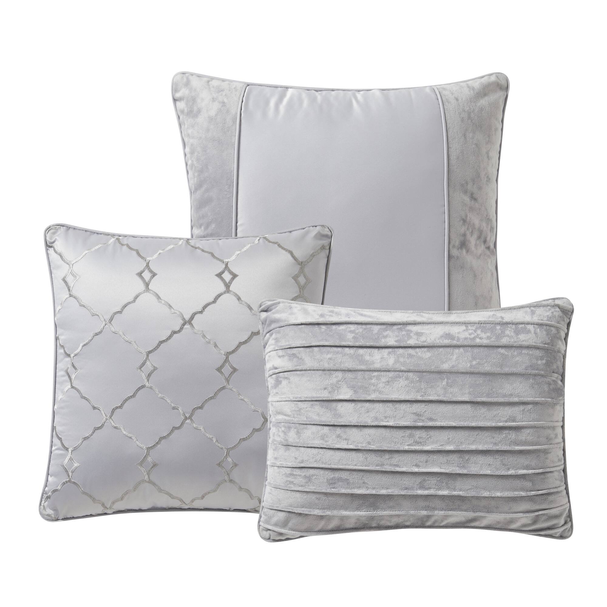 Alt View 1. Sweet Home Collection - Luna 7 Piece Crushed Velvet Elegant Comforter & Decorative Pillow Set - Queen - Grey.