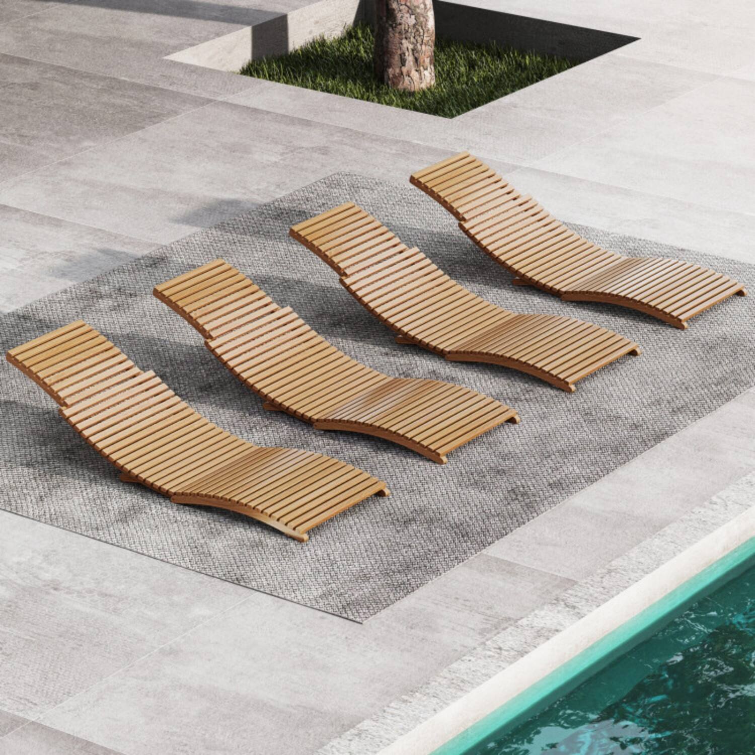 Alt View 2. Mondawe - Teak Wood Folding Chaise Lounge Chair w Slatted Seat 61" Ergonomic No Assembly - Teak.
