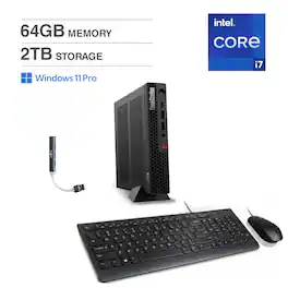Lenovo - ThinkStation Mini Desktop (i7-14700, 64GB, 2TB SSD, T400, Win 11 Pro ) w/USB Hub - Black