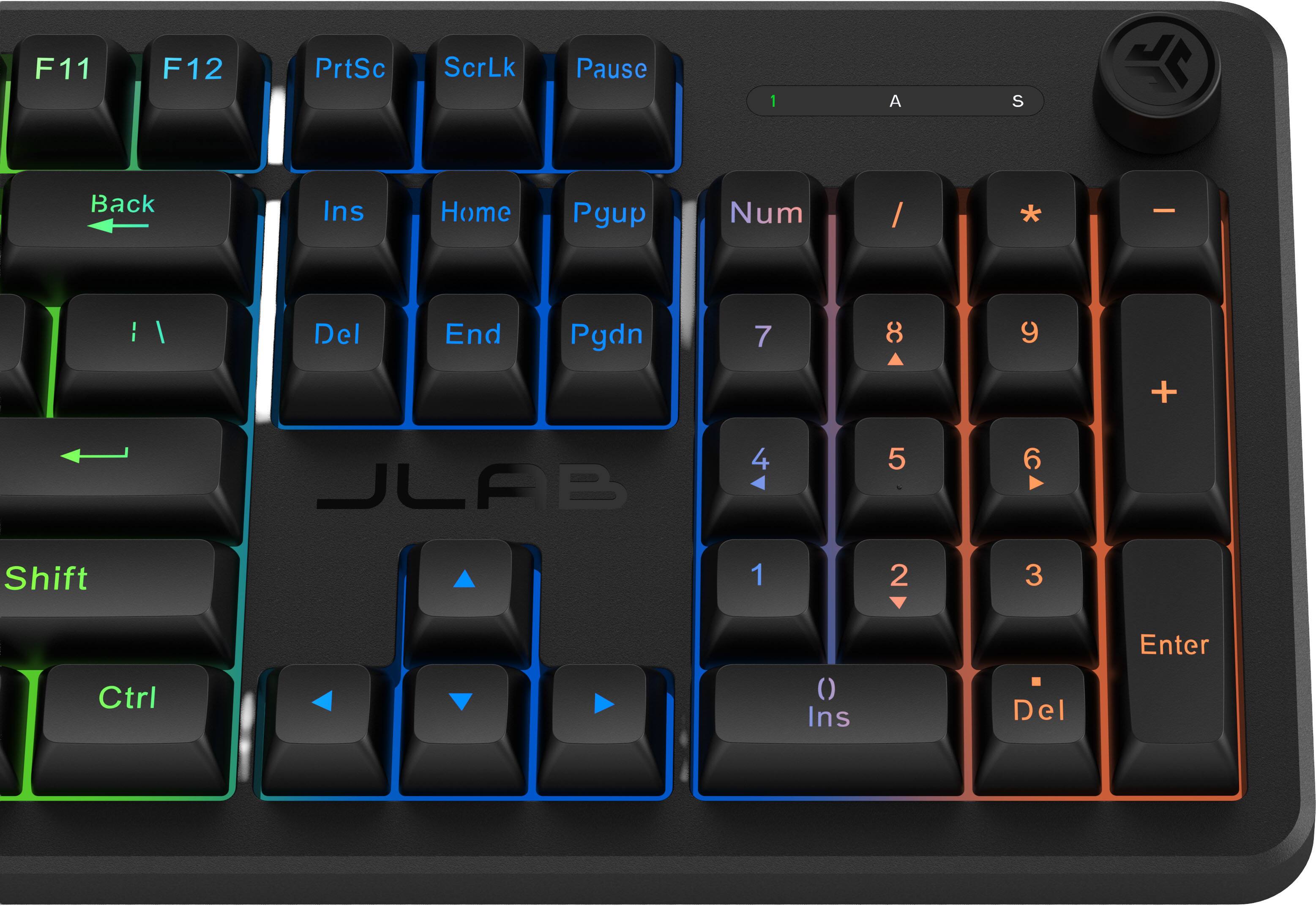 F11 F12 PrtSc ScrLk Pause 1 A S Back Ins Home Pgup Num / * - Del End Pgdn 7 8 9 + JLAB 4 5 6 Shift 1 2 3 Ctrl () Ins Del Enter