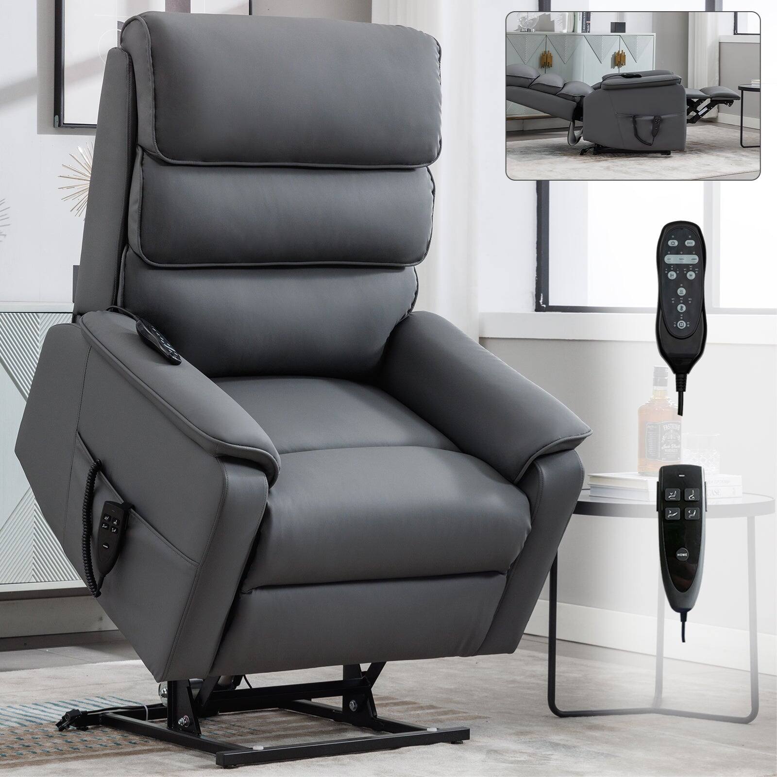 Alt View 3. Boyel Living - Gray Dual Motor Power Lift Recliner Chair with Power Remote Heat Massage and Heavy Duty Motion Mechanism - Brown.