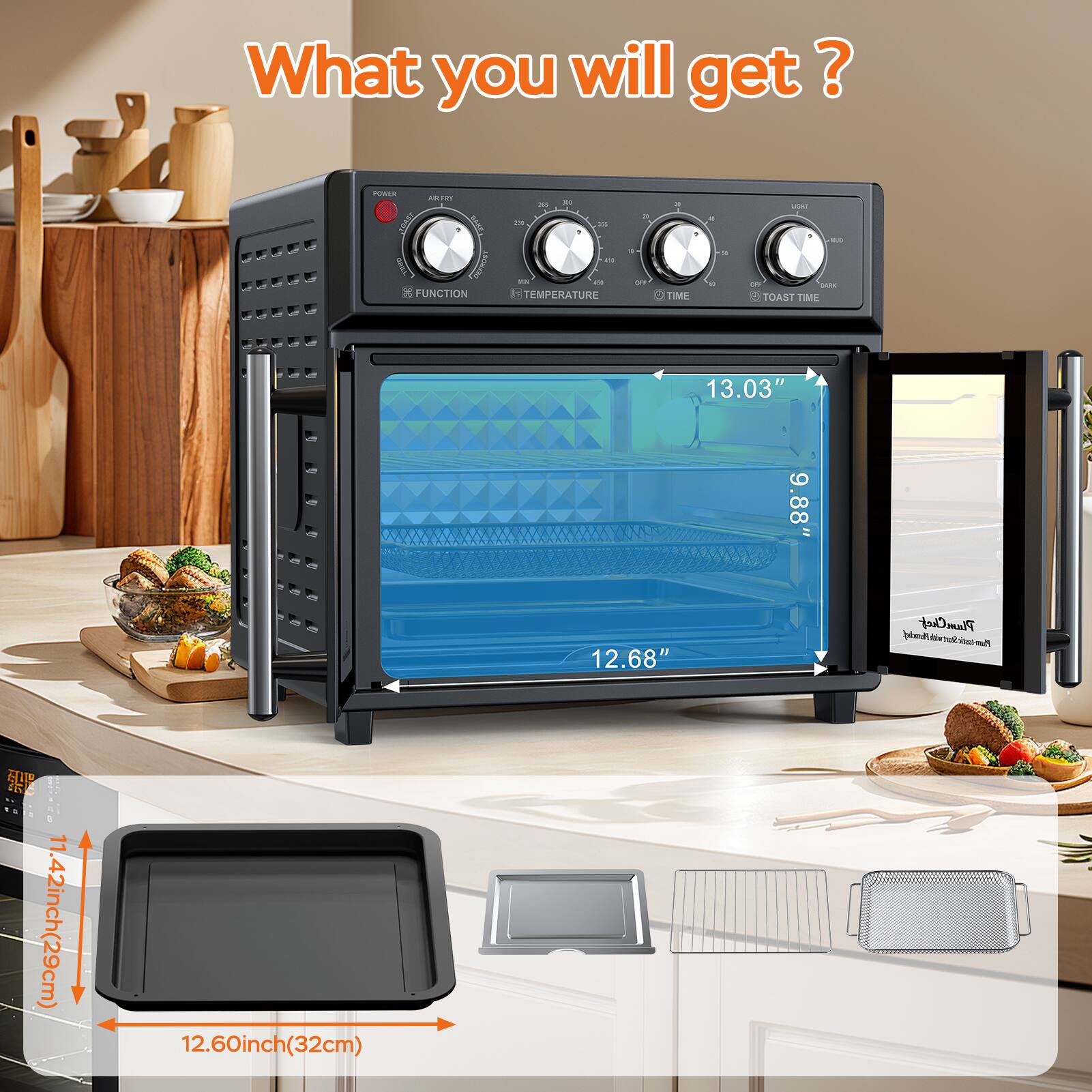 What you will get?

- PUREE
- 1 FUNCTION
- TEMPERATURE
- TOAST TIME

Dimensions:
- 13.03" x 9.88" x 12.68"
- Chef Pan: 11.42" x 12.60" (29cm x 32cm)
