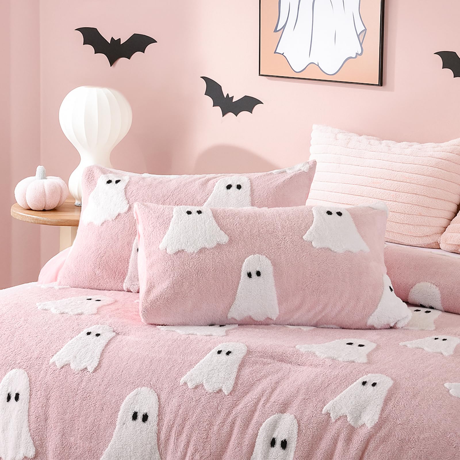 Alt View 1. Comfort Essence - Comforter Set With 3d Ghosts Lightweight And Fluffy Bedding 1 2 Pillowcases - Pink-Queen.