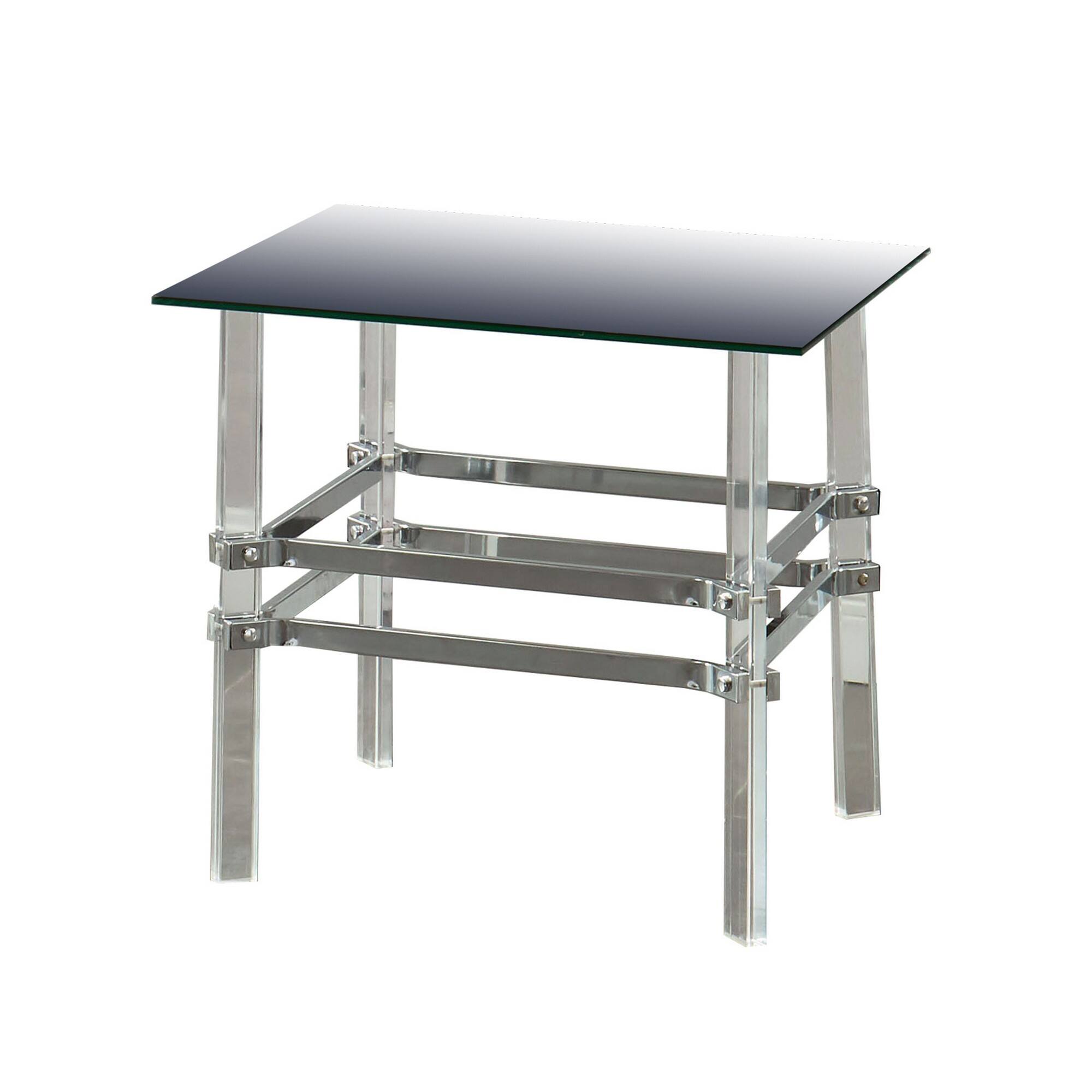Manhattan Lane - Square Glass and Metal End Table with Tubular Legs - Silver and Clear