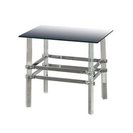 Manhattan Lane - Square Glass and Metal End Table with Tubular Legs - Silver and Clear