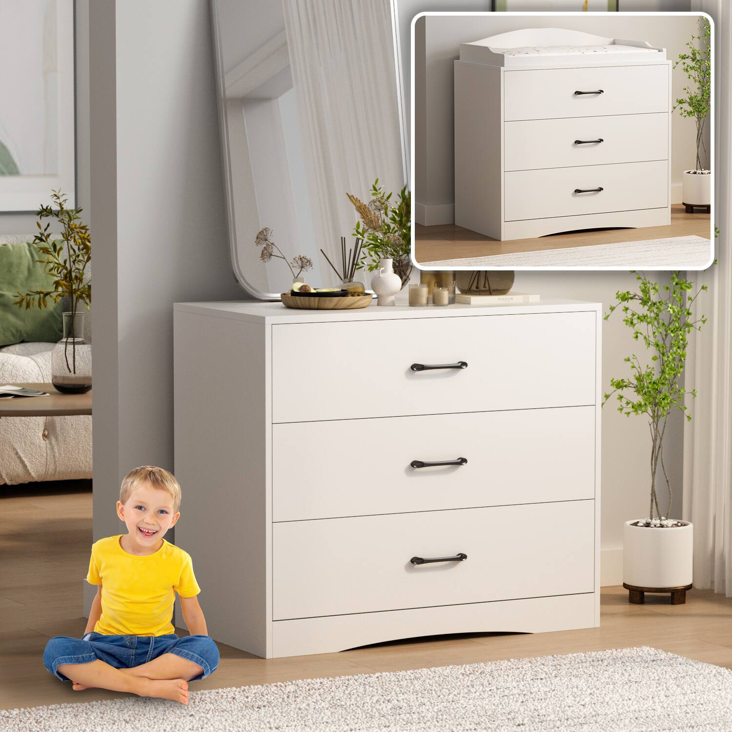 Alt View 8. FUFU & GAGA - FUFU&GAGA Compact 3 - Drawer Vertical Dresser for Small Spaces – White, Cozy Home Style - White.