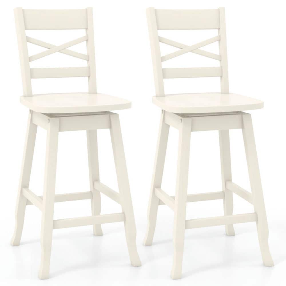 Pefilos - Swivel 24-Inch Counter Height Stool Set of 2 with Inclined Backrest- Bar Height Stools, Counter Height Bar Stools - White