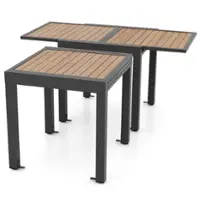 Costway 31.5"-63" Extendable Patio Table L-shaped Brace Included for Fixation Outdoor - Grey&Natural - Front_Zoom