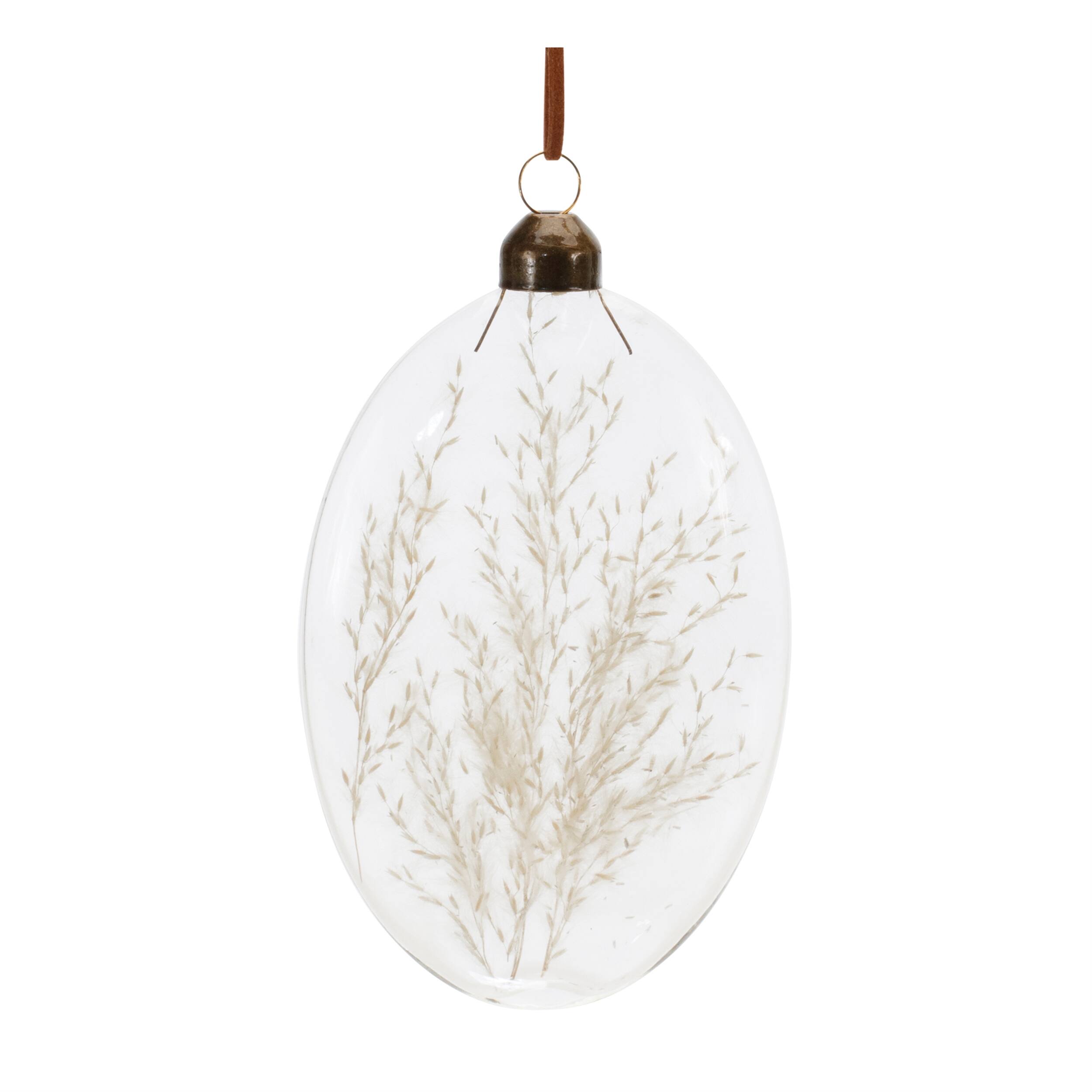 Left. BreeBe - Natural Dried Floral Glass Ornament (Set of 12) - White, Beige.