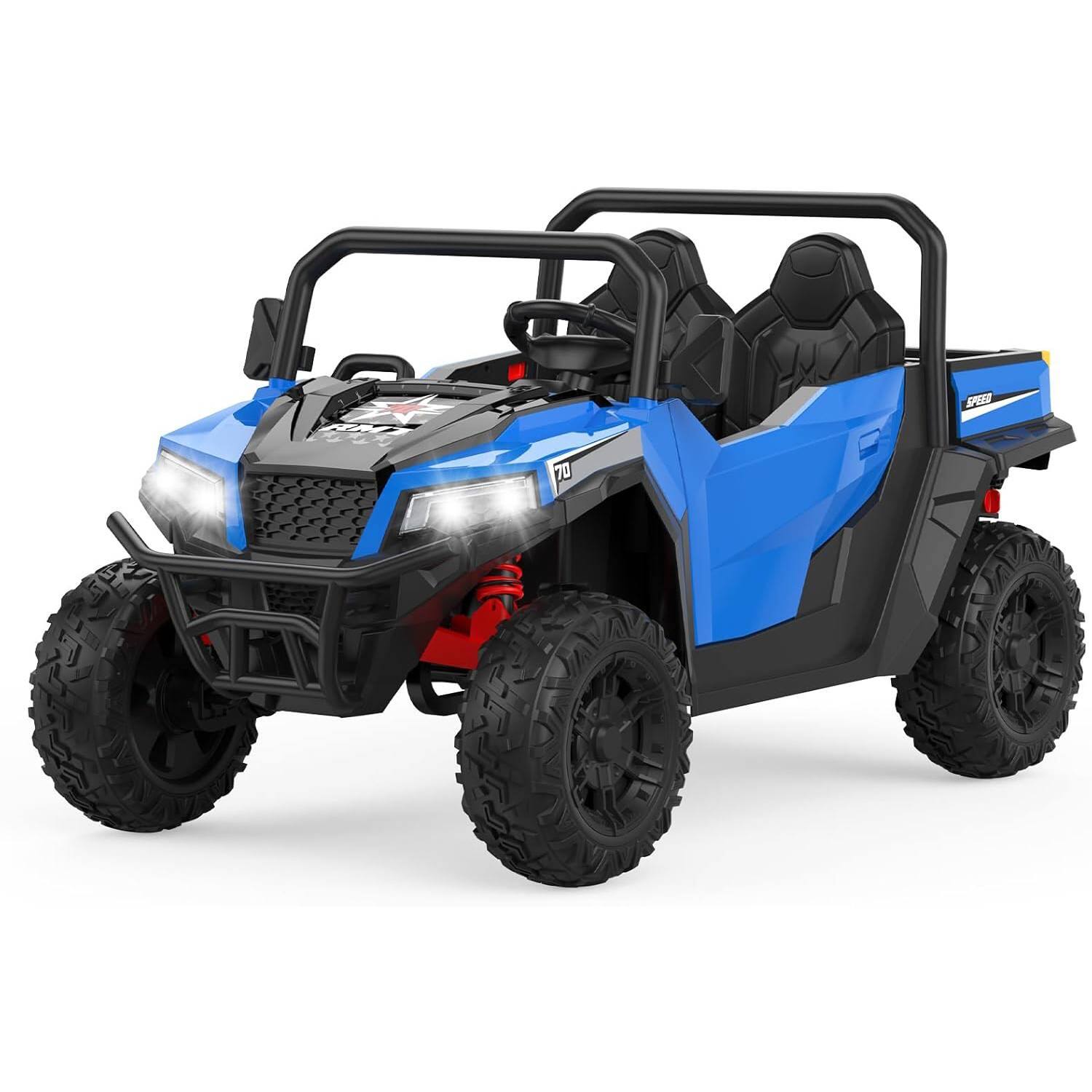 Front. GARVEE - 24V 4WD 2-Seater Ride-On Dump Truck for Kids, 4×200W Motors, Remote Control, LED Lights, Music, Electric Bed & Shovel - Blue.