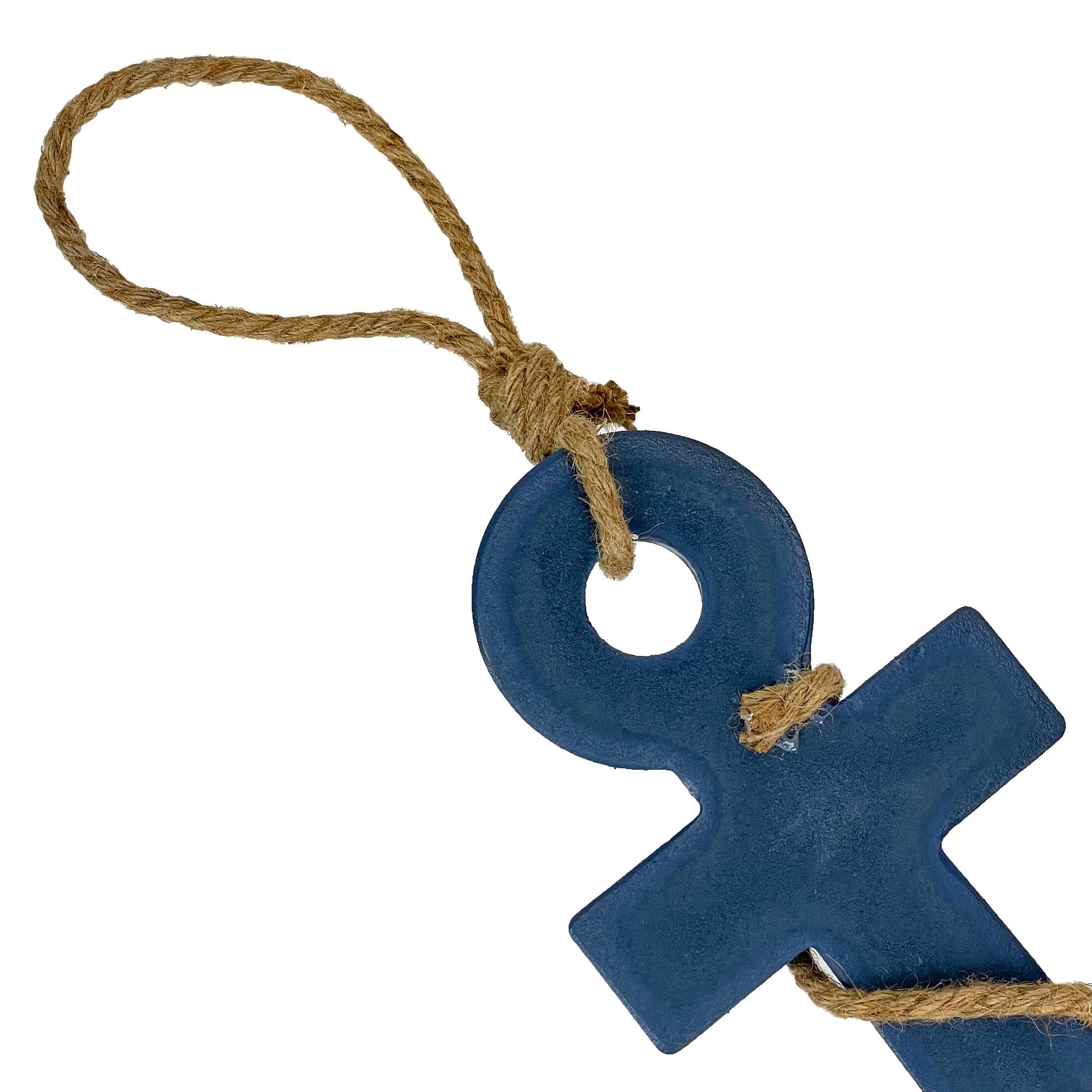 Alt View 8. Zeckos - Large 24"x16" Ship Anchor & Rope Wall Hanging - Hand-Painted Blue Finis - Blue.