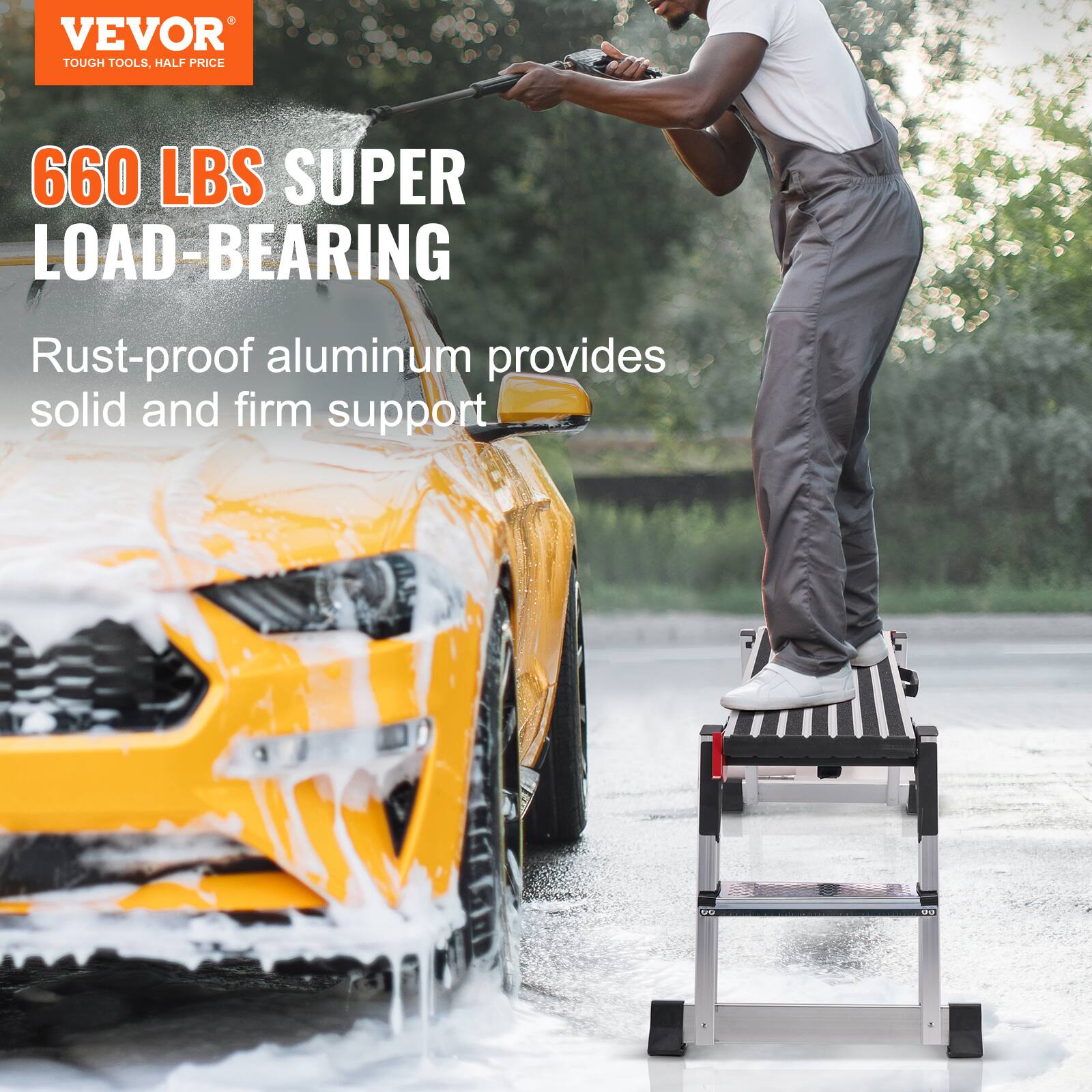 VEVOR TOUGH TOOLS, HALF PRICE

660 LBS SUPER LOAD-BEARING

Rust-proof aluminum provides solid and firm support
