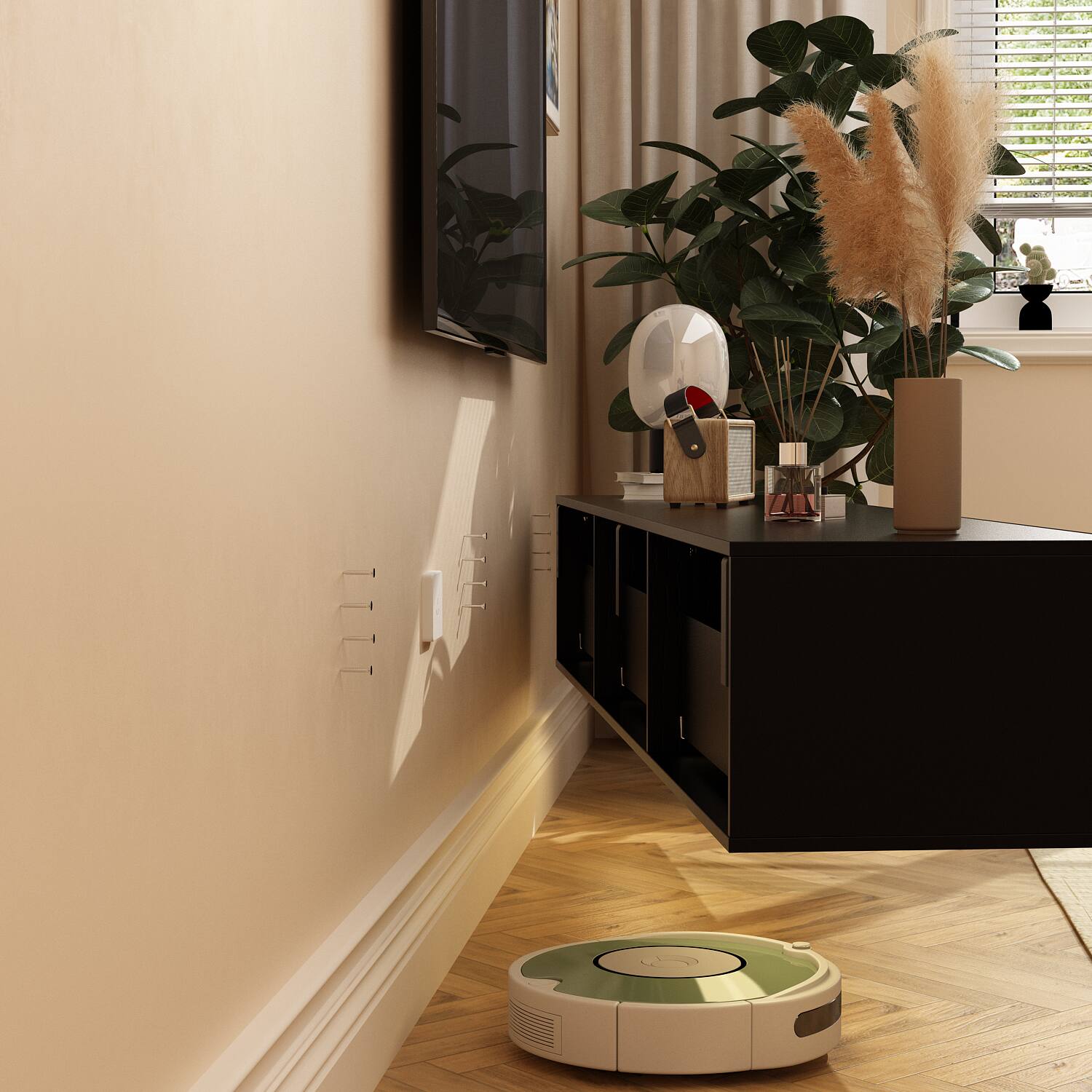 Alt View 4. Famapy - Famapy Wall - Mounted TV Stand with Hidden Drawers High Gloss Finish TV Console - Black.