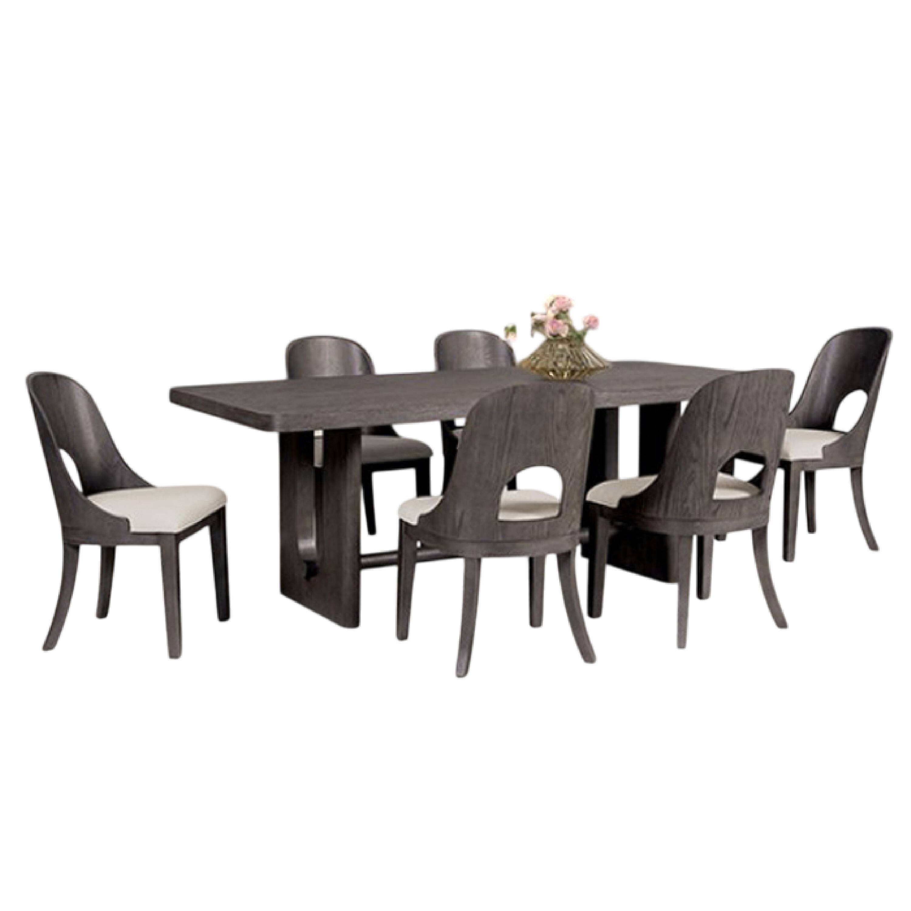 Alt View 1. Manhattan Lane - Zoko 7pc Dining Table Set, White Polyester Chairs, Ash Gray Rubberwood - Ash Gray, White.