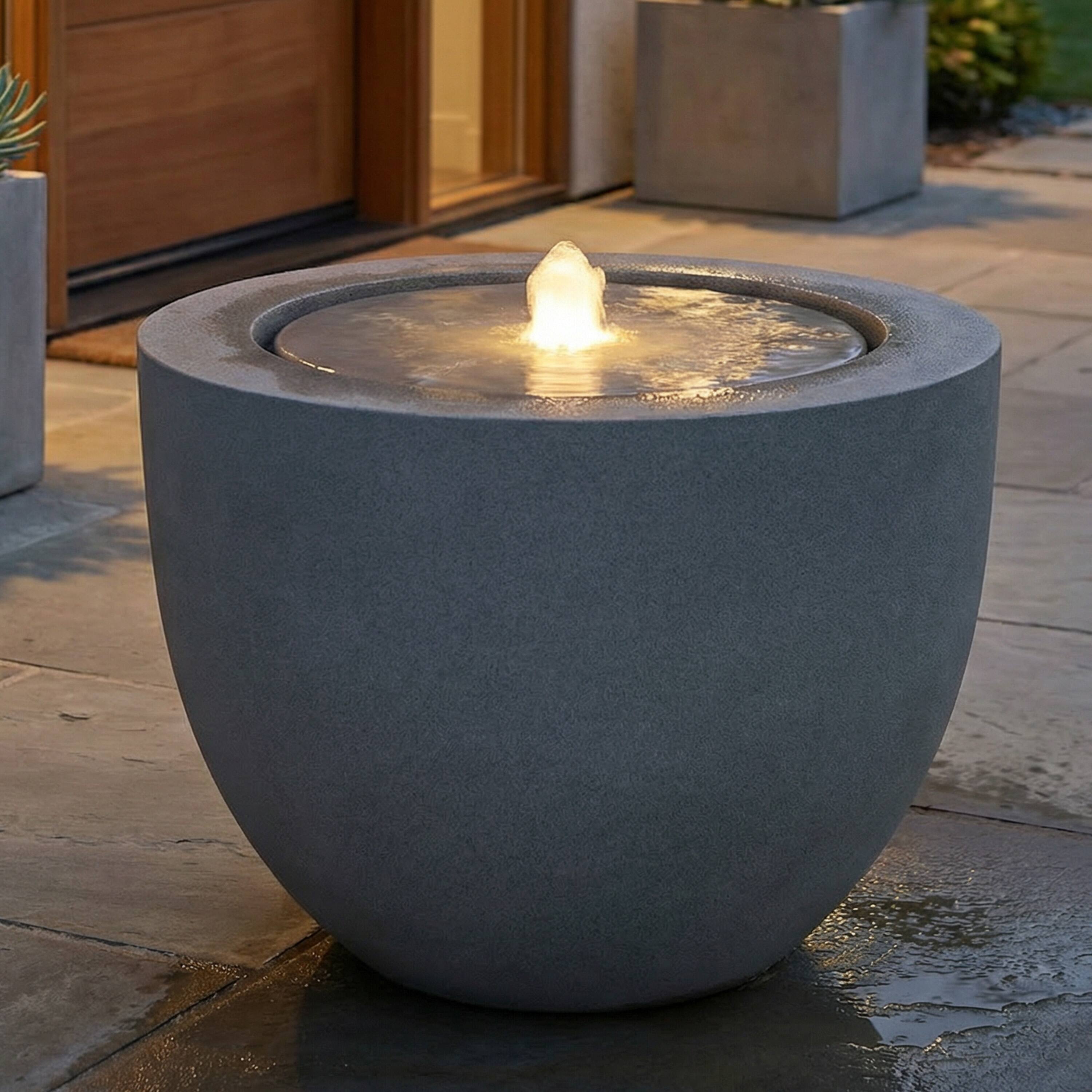 Alt View 9. Sunnydaze - Textured Polystone Oval Bowl Outdoor Bubble Fountain - Gray.