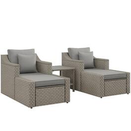 Outsunny - 5 Piece Patio Furniture Set, All Weather PE Rattan Conversation Chair, and Ottoman Set with Coffee Table - Gray
