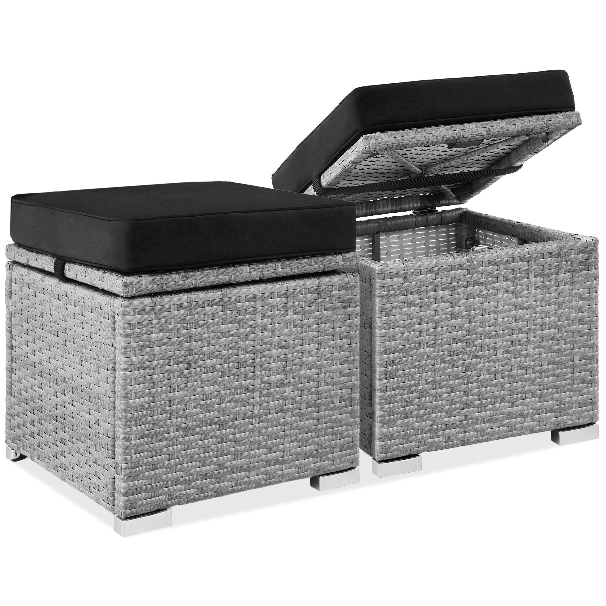 Best Choice Products - Set of 2 Wicker Ottomans, Multipurpose Furniture w/ Removable Cushions - Gray/Black price history on PriceWatchPro
