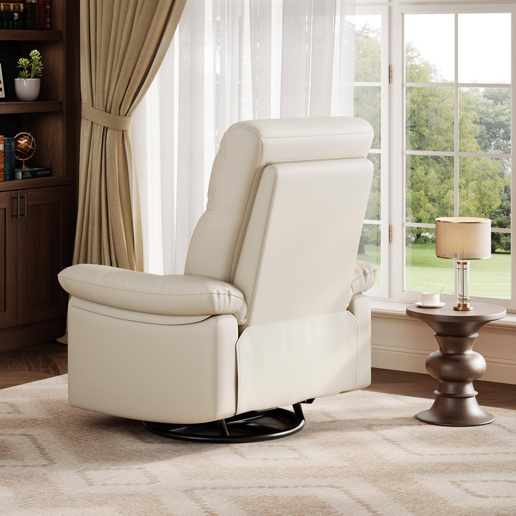 Alt View 8. Jojoka - Power Recliner Chair, Swivel Nursery Rocker Recliner with USB Ports, PU Leather Recliner with Lumbar Support - Beige.