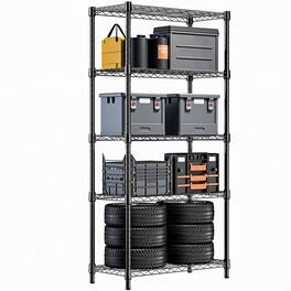 Mirfee - 5-Tier Heavy Duty Storage Shelving Unit, 1250 LB Capacity Steel Wire Rack, 62.4" H Utility Shelf for Home/Office - Black