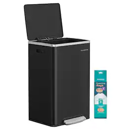 Songmics Home - Trash Can, 13-Gallon Gabbage Can, with 15 Trash Bags, Steel, with Soft-Close Lid, Removable Inner Bucket, Handles - Ink Black