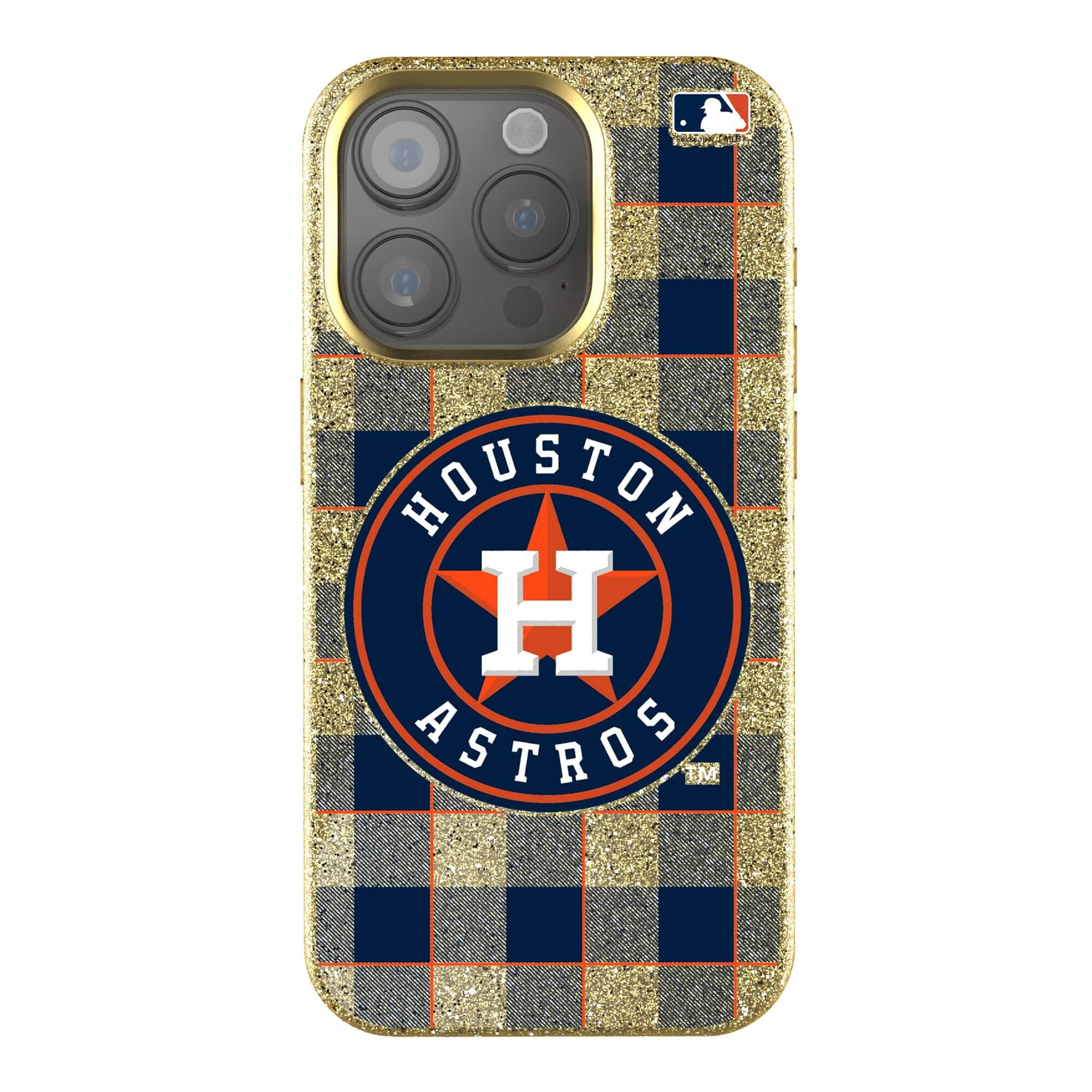 Keyscaper - MLB - Houston Astros Plaid Bling iPhone Case - 15 - Gold