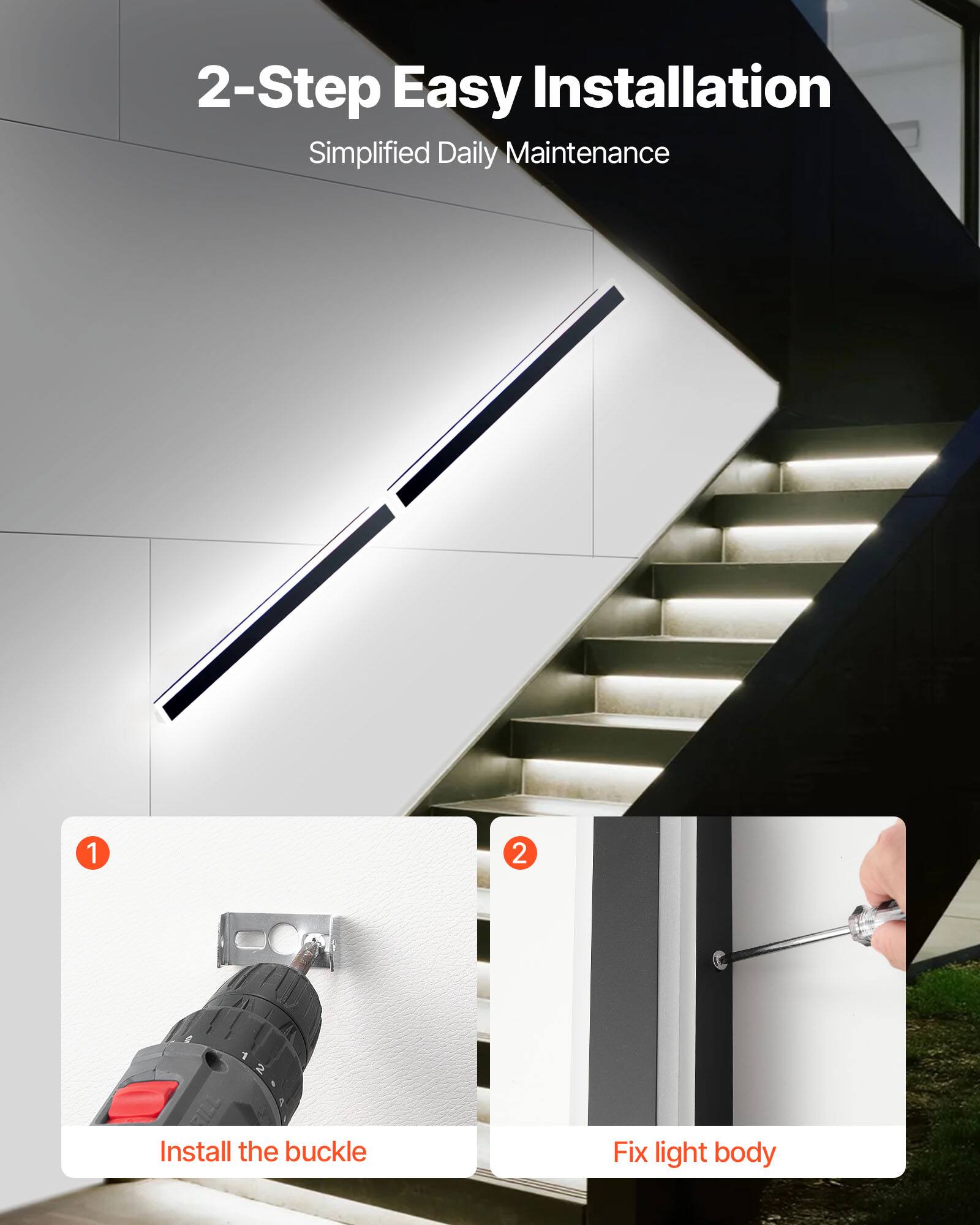 2-Step Easy Installation  
Simplified Daily Maintenance  

1. Install the buckle  
2. Fix light body