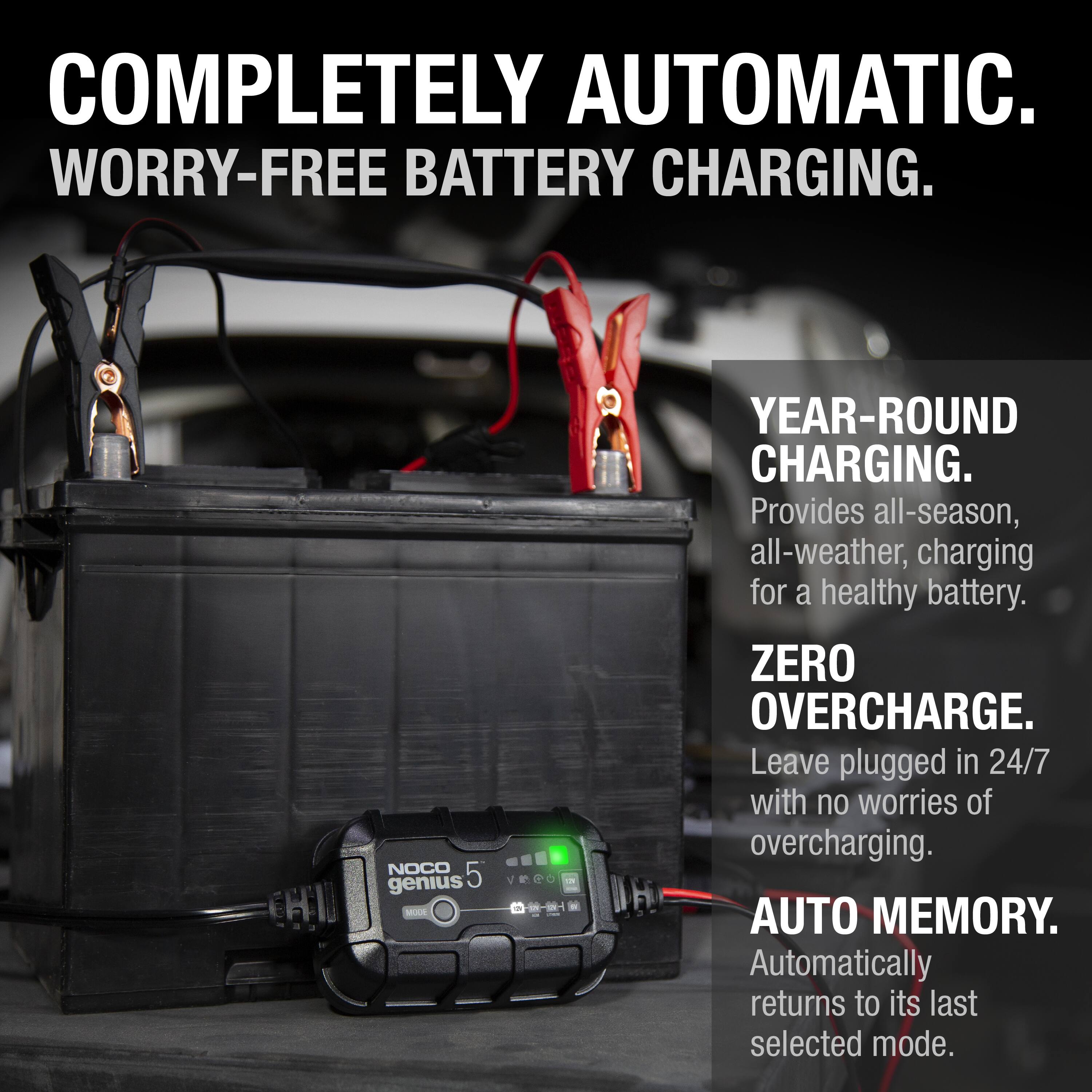 COMPLETELY AUTOMATIC.  
WORRY-FREE BATTERY CHARGING.  

YEAR-ROUND CHARGING.  
Provides all-season, all-weather, charging for a healthy battery.  

ZERO OVERCHARGE.  
Leave plugged in 24/7 with no worries of overcharging.  

AUTO MEMORY.  
Automatically returns to its last selected mode.
