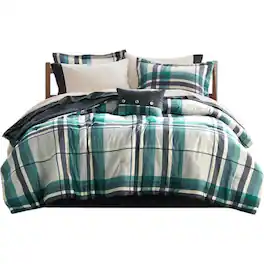 Gracie Mills - Lirael Classic Plaid Brushed Microfiber Comforter Set with Bed Sheets - Teal/Black