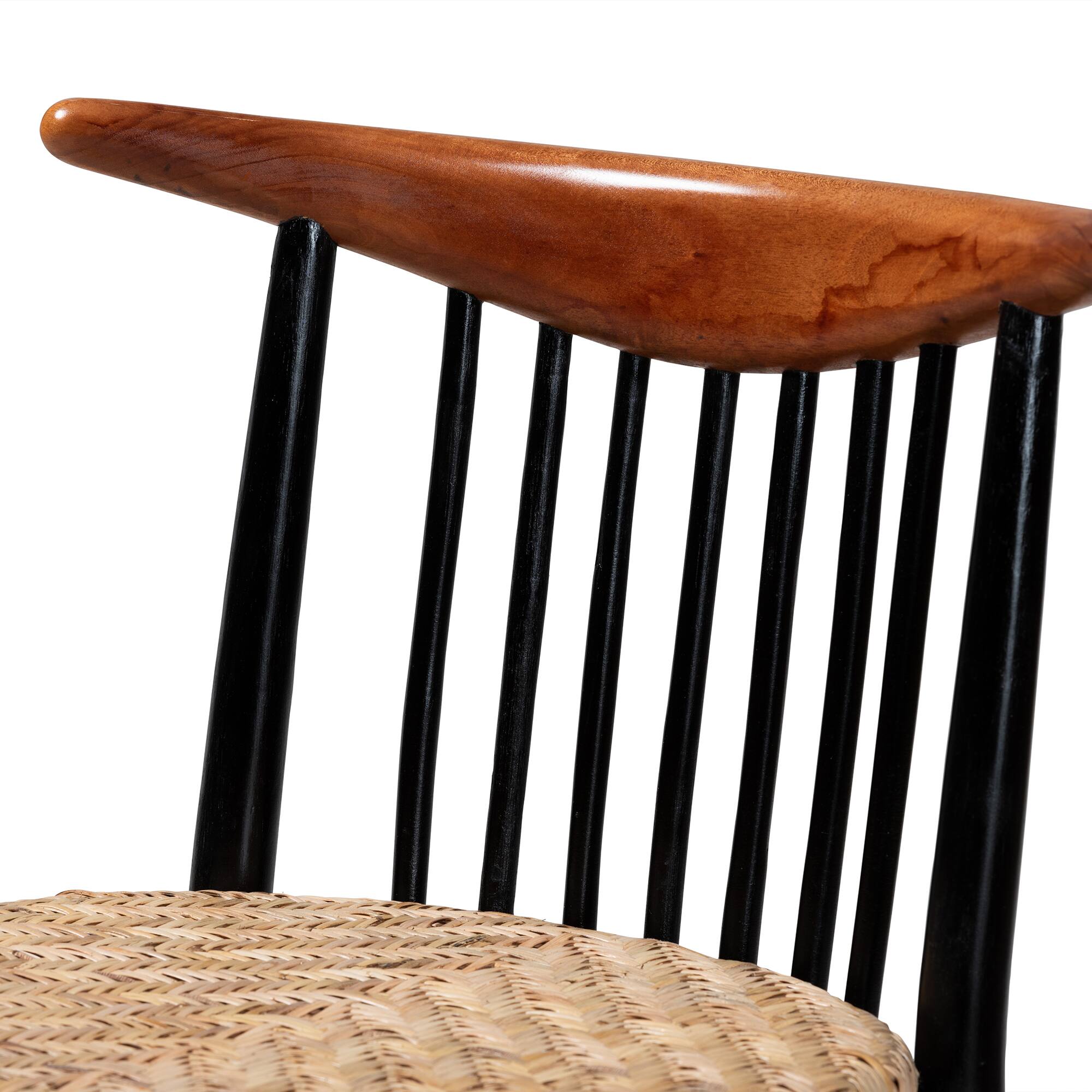 Alt View 1. bali & pari - Parthenia Mahogany Wood and Natural Rattan Dining Chair - Walnut Brown/Natural Brown/Black.