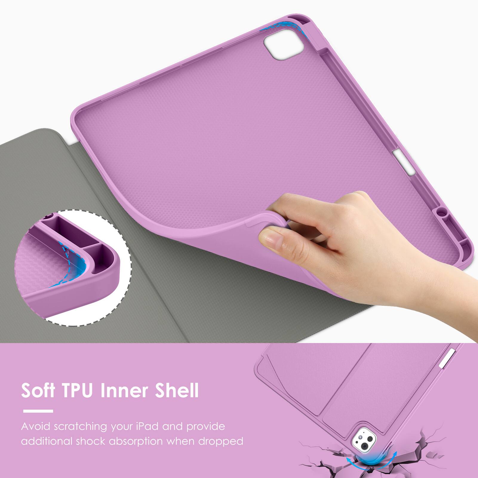 Soft TPU Inner Shell

Avoid scratching your iPad and provide additional shock absorption when dropped.