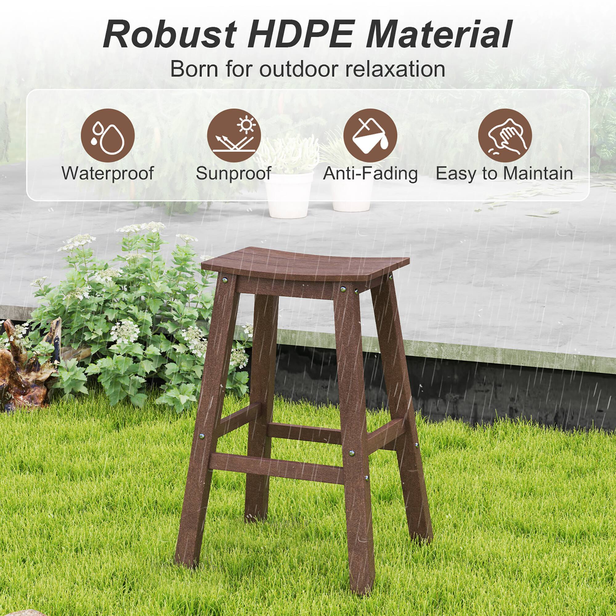 Robust HDPE Material Born for outdoor relaxation

- Waterproof
- Sunproof
- Anti-Fading
- Easy to Maintain
